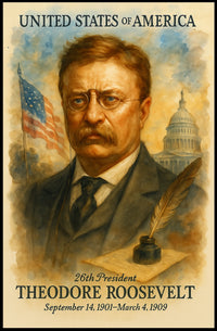 Theodore Roosevelt 26th President of the United States Vintage Watercolor Poster