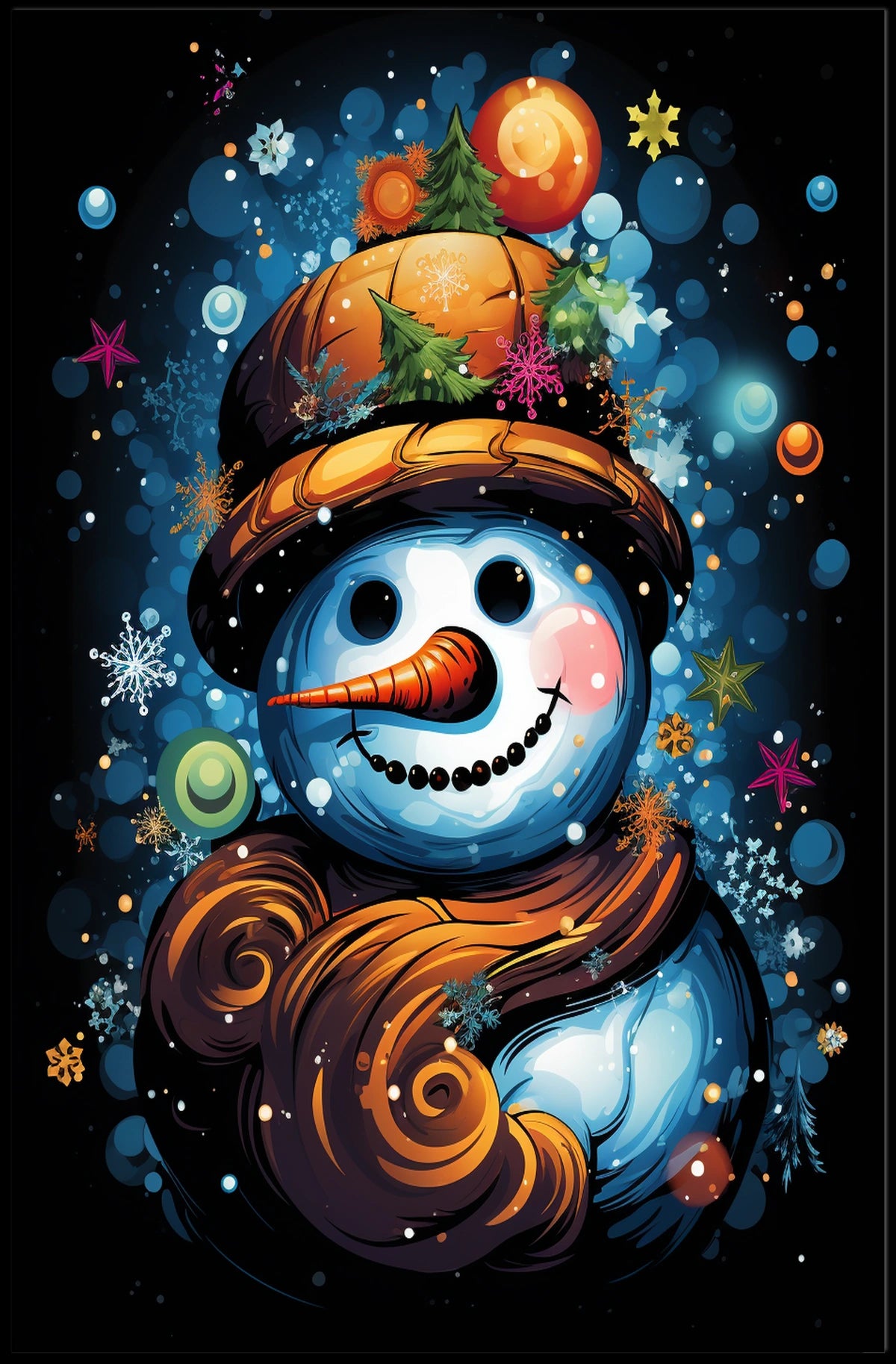 Colorful Snowman Art Print: Abstract, Artistic, or Pop Culture Poster