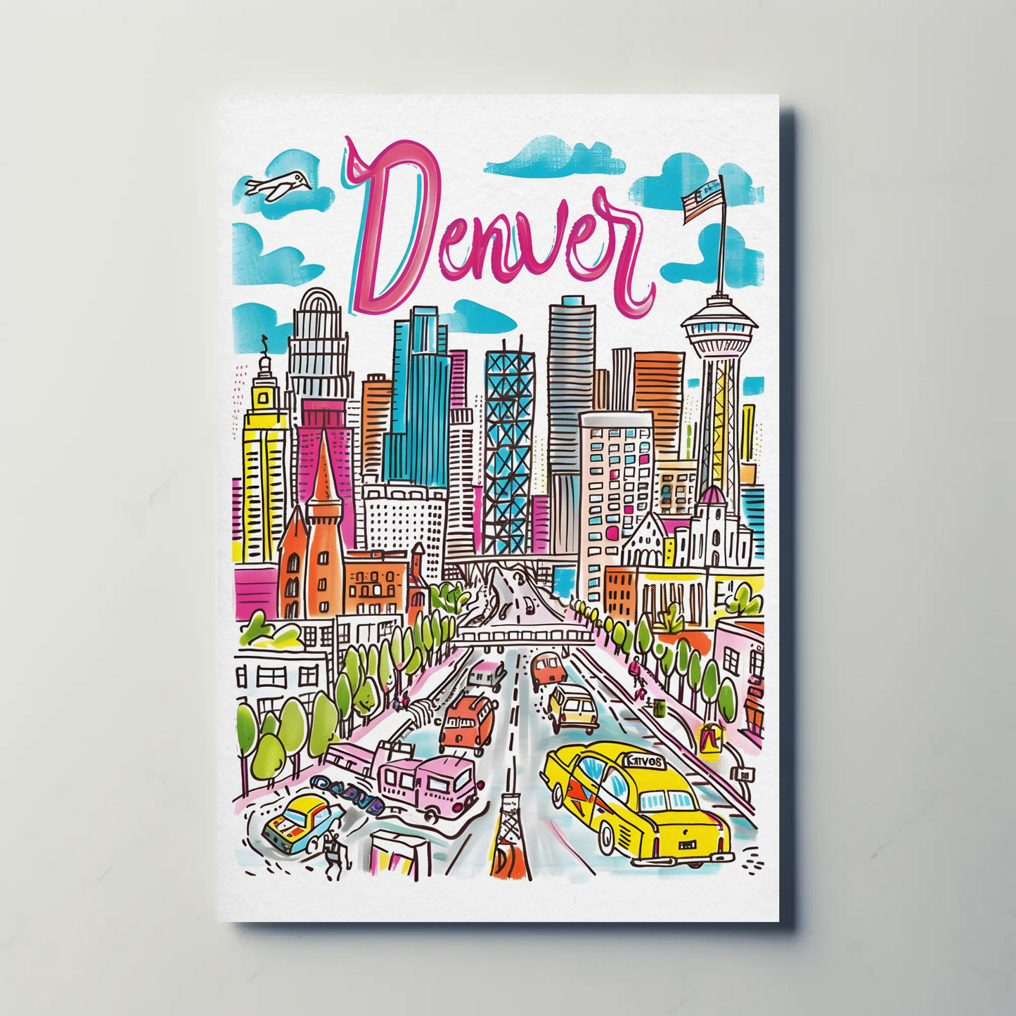 Denver Colorado Cityscape Mountain Backdrop Travel Poster