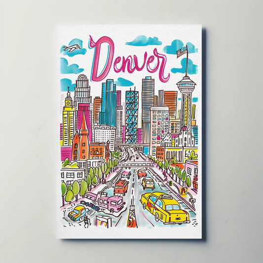 Denver Colorado Cityscape Mountain Backdrop Travel Poster