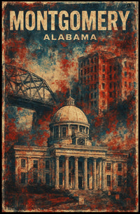 Montgomery Alabama Historic Cityscape Travel Illustration Vintage Architectural Heritage Nostalgic Warm Color Poster