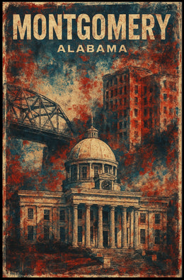 Montgomery Alabama Historic Cityscape Travel Illustration Vintage Architectural Heritage Nostalgic Warm Color Poster