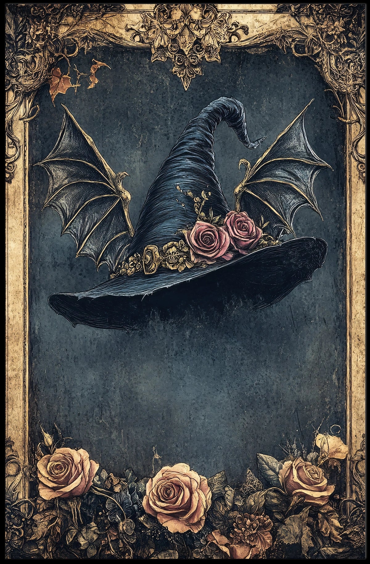 Magical Witch's Hat with Roses Artistic Poster