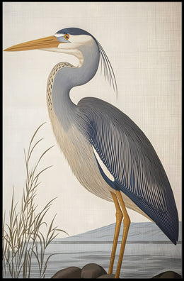 Heron Illustration Poster Elegant Coastal Wall Art