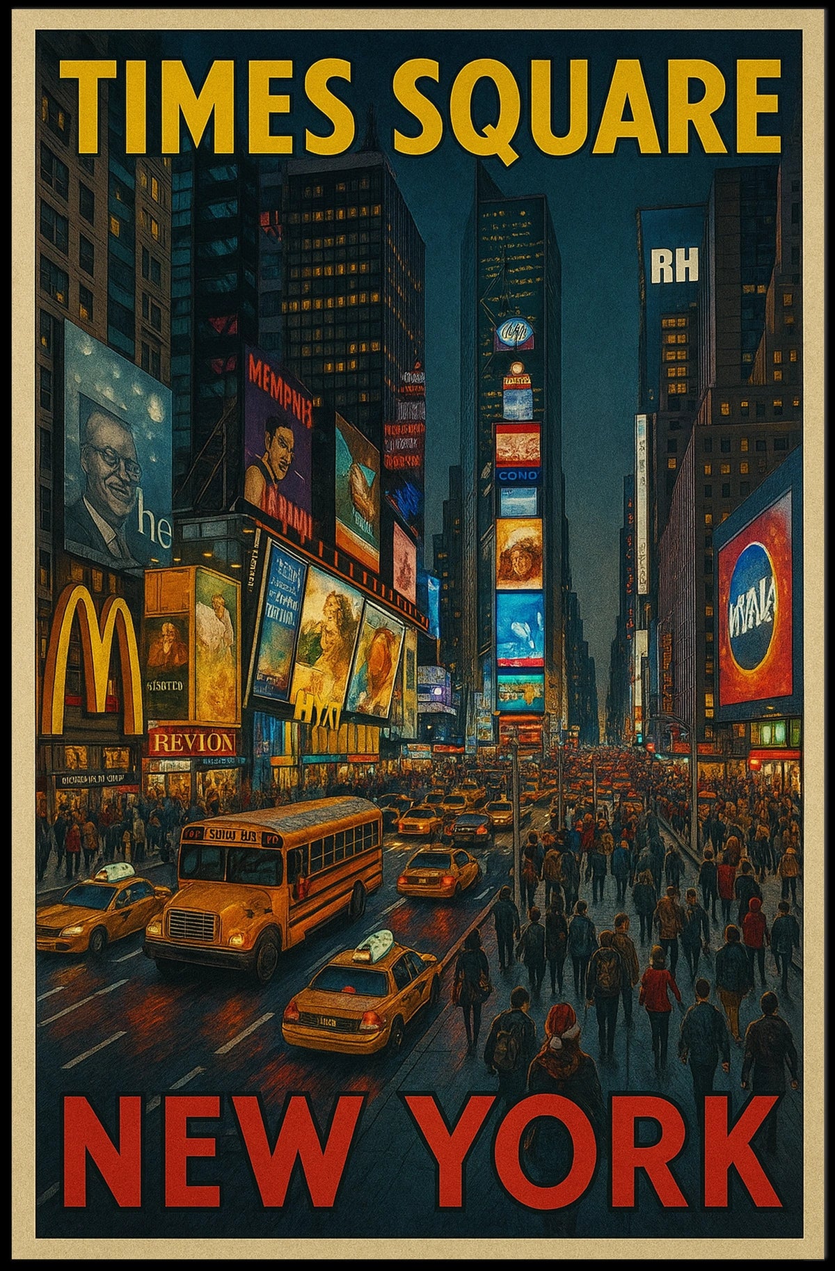 Times Square New York Poster Modern City Lights Wall Art