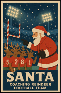Santa Coaches Reindeer in Vintage Football Scene