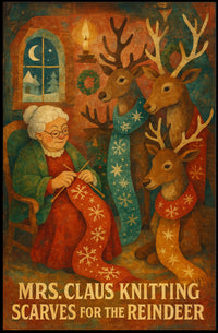 Mrs. Claus Knitting For The Reindeer Poster