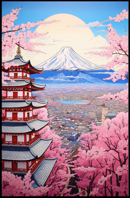 Traditional Pagoda with Cherry Blossoms Artful Cultural or Heritage Poster