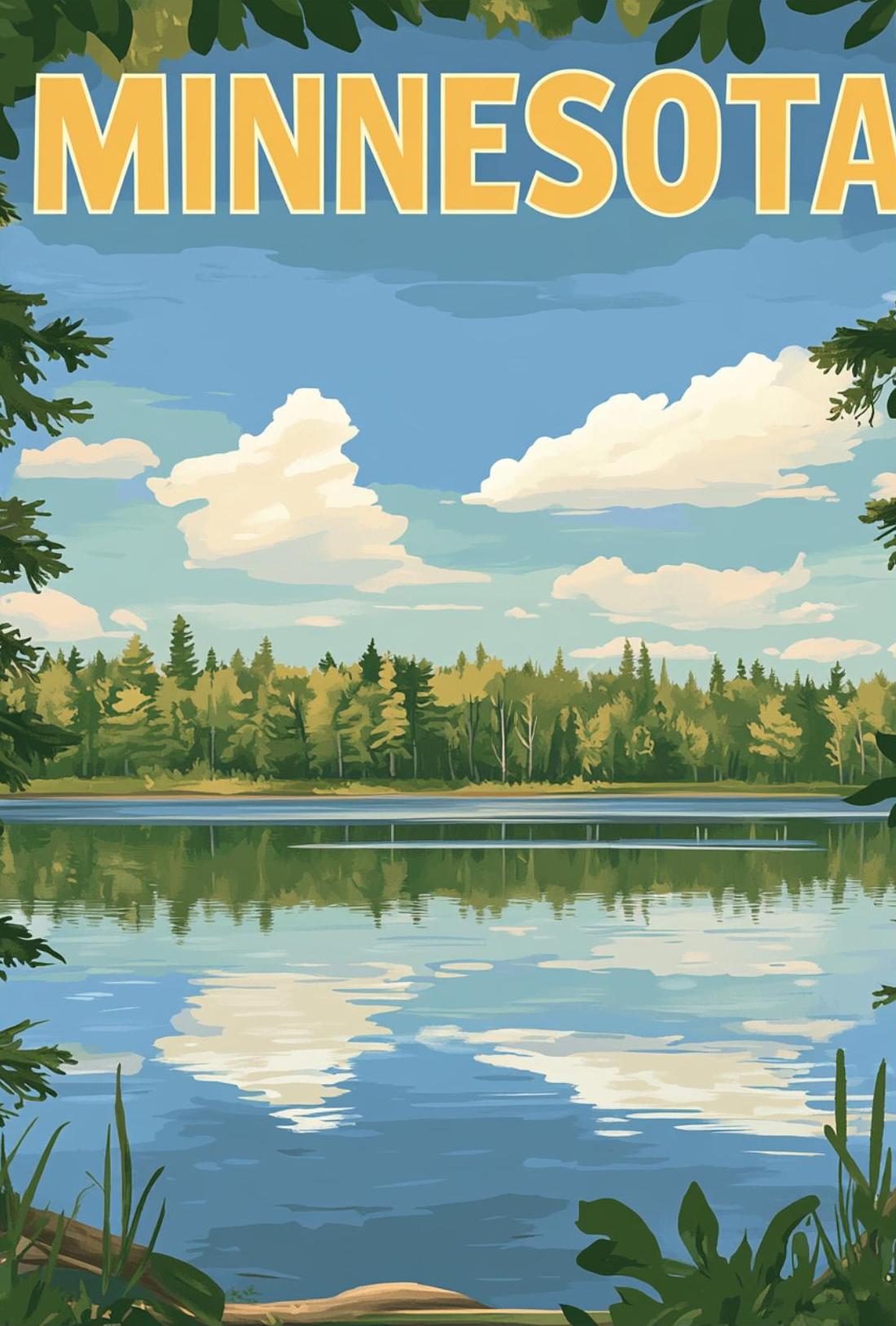 Minnesota’s Tranquil Lakes Vintage Travel Poster