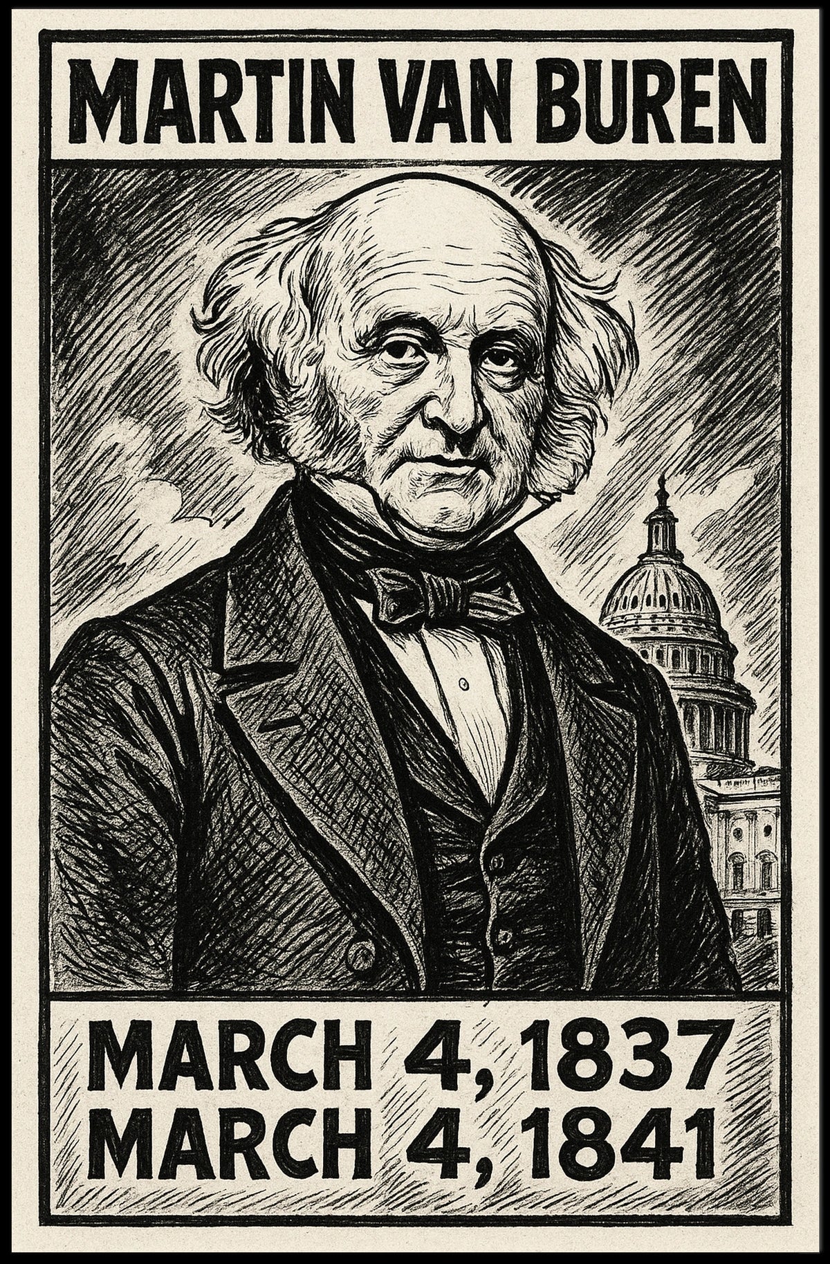 Martin Van Buren 8th President of the United States B & W Comic Sketch Poster