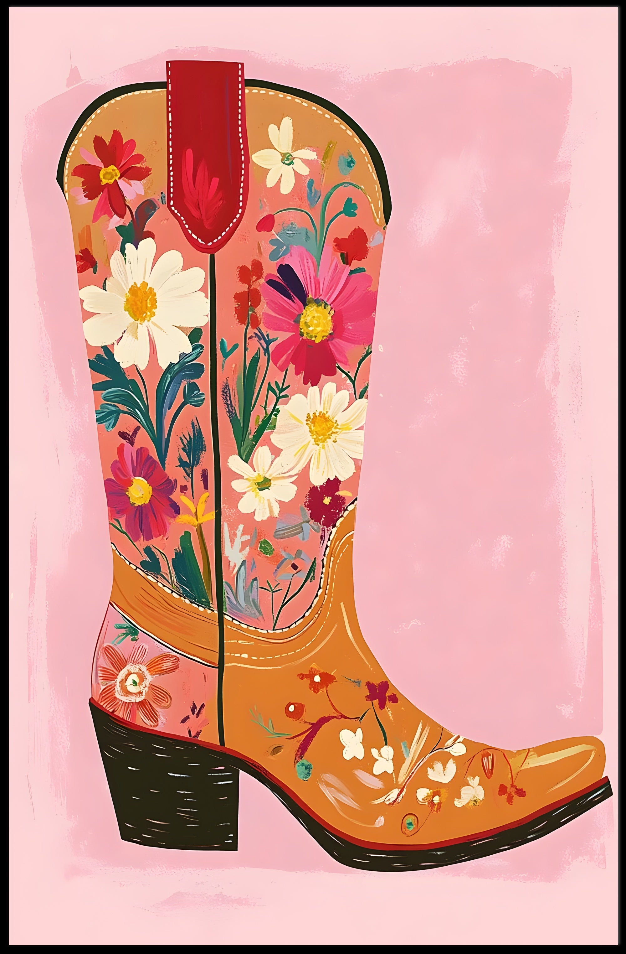 Floral Cowboy Boot Poster Whimsical Western Print