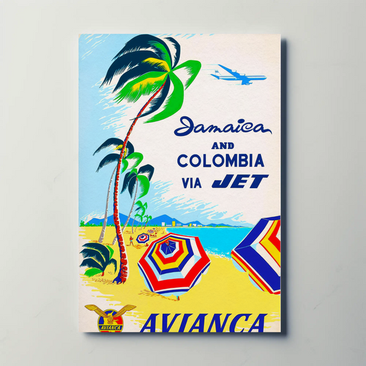 Avianca Jamaica & Colombia Travel Poster (1961)