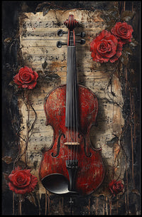Vintage Violin with Roses Artistic Art Poster