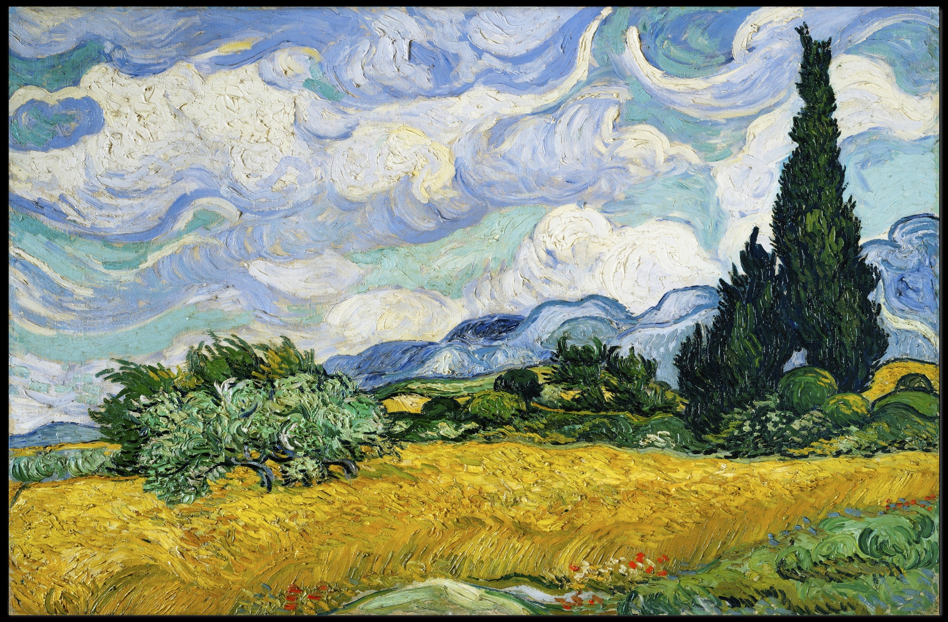Wheat Field with Cypresses Poster