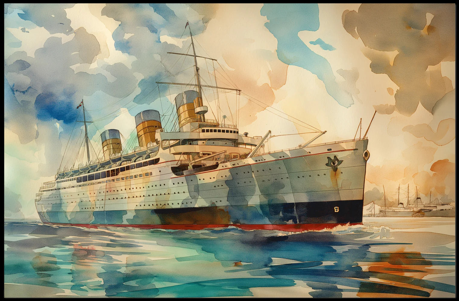 Vintage Ocean Liner Watercolor Poster: Maritime Elegance