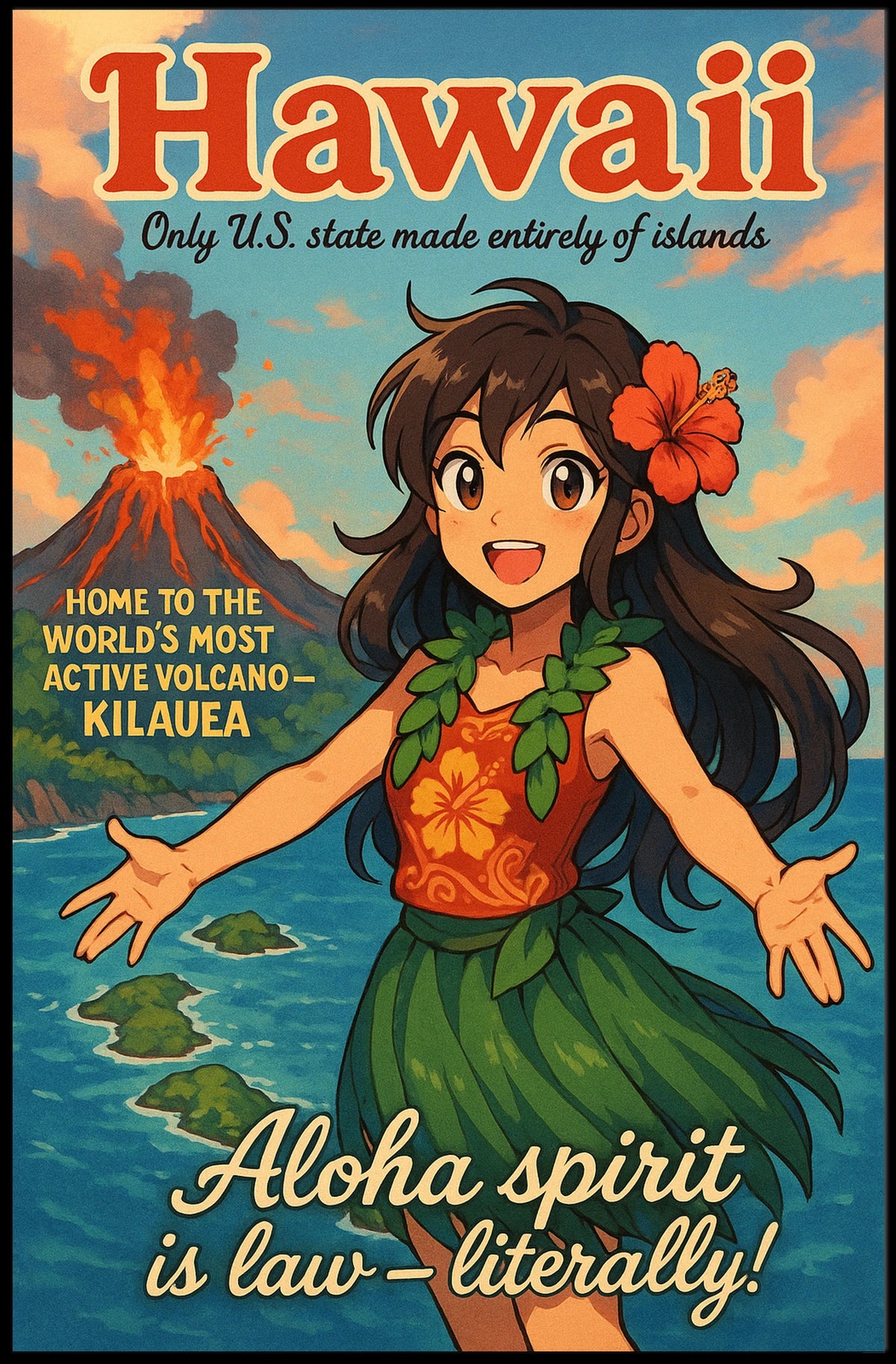 Hawaiian Paradise Anime Poster: Vibrant Island Adventure