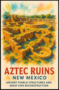 Aztec Ruins New Mexico Watercolor Poster Art Print