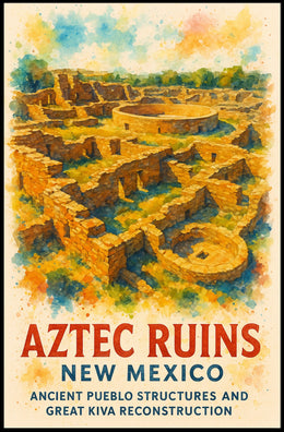 Aztec Ruins New Mexico Watercolor Poster Art Print