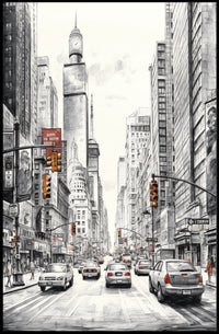 Bustling City Scene with Iconic New York Charm: Travel Poster