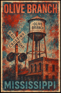 Vintage Olive Branch Railroad Water Tower Travel Poster