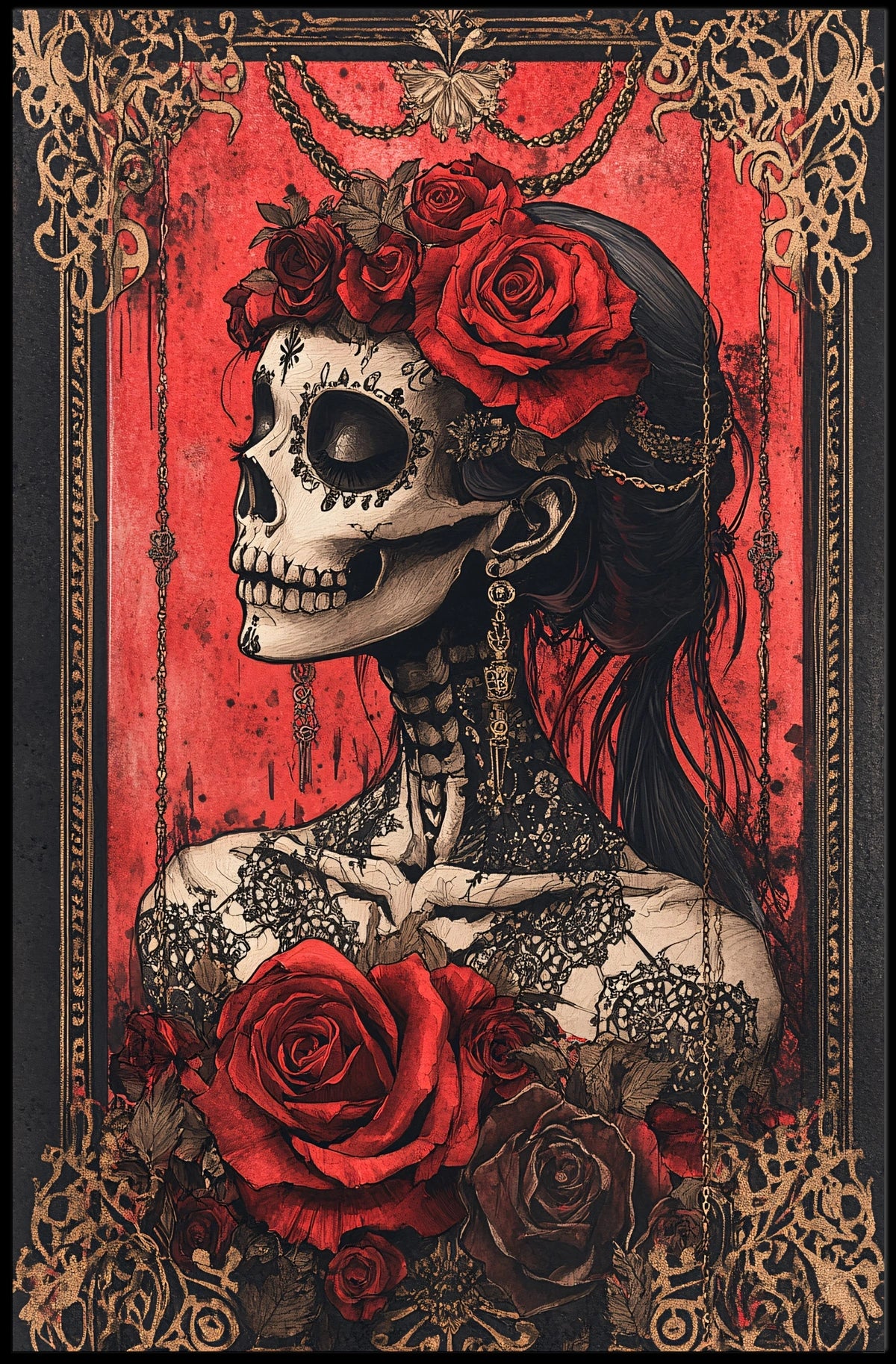 Day of the Dead Skull Woman Cultural Poster
