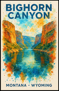 Bighorn Canyon Watercolor Art Poster: Adventure Awaits