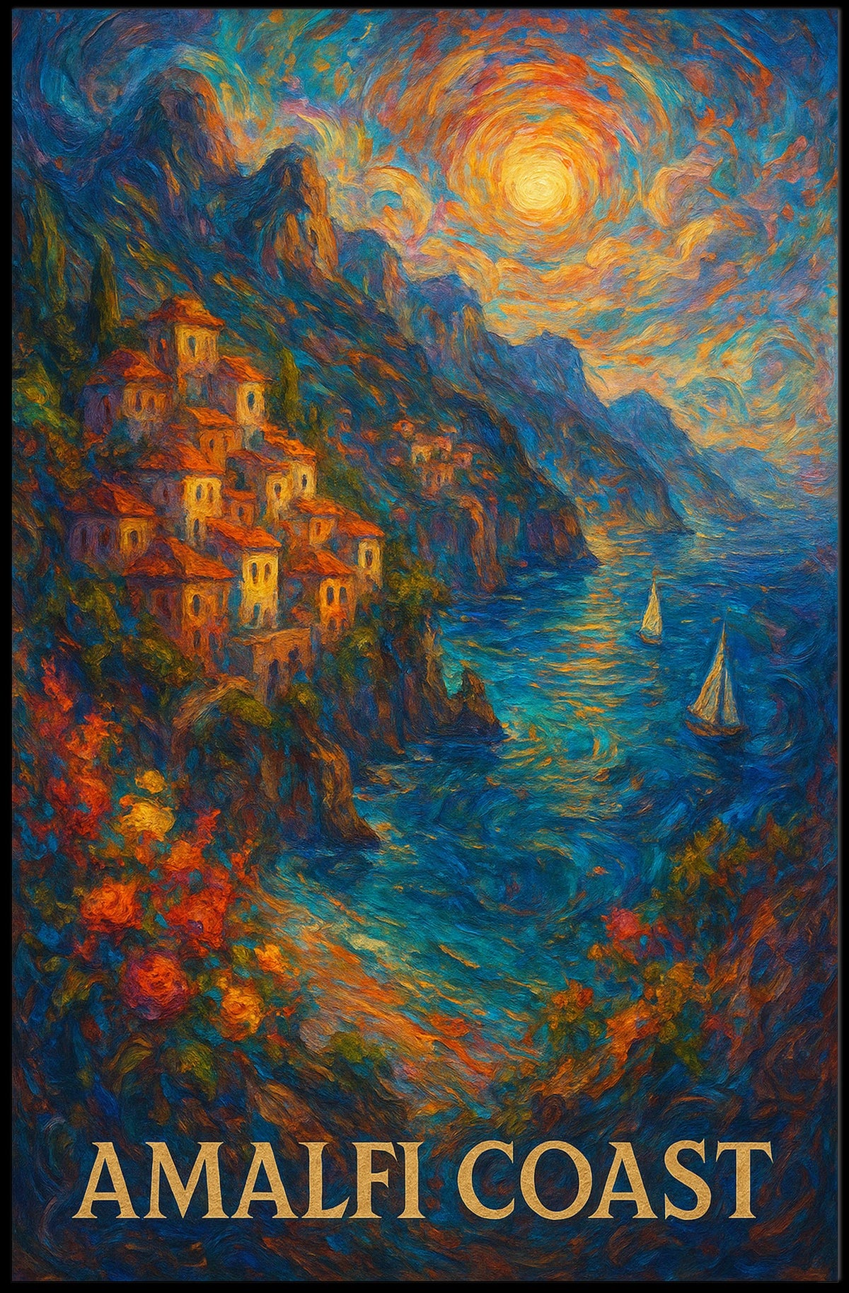 Amalfi Coast Poster 18x24 Wall Art for Coastal Decor