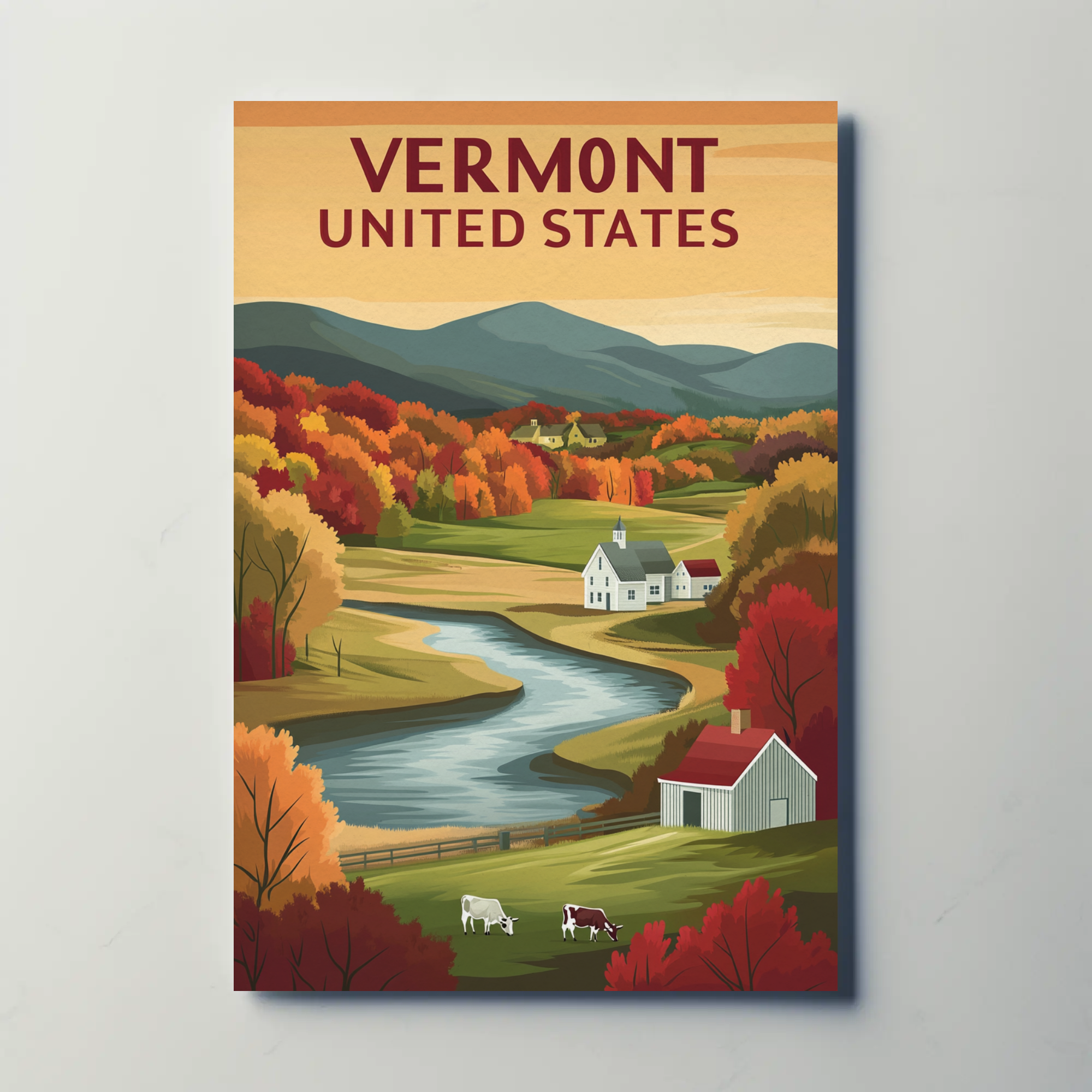 Vintage Travel Poster - Vermont Farm Valley