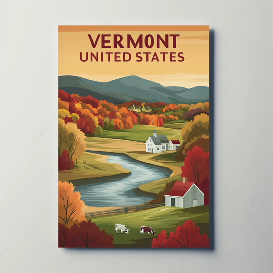 Vintage Travel Poster - Vermont Farm Valley