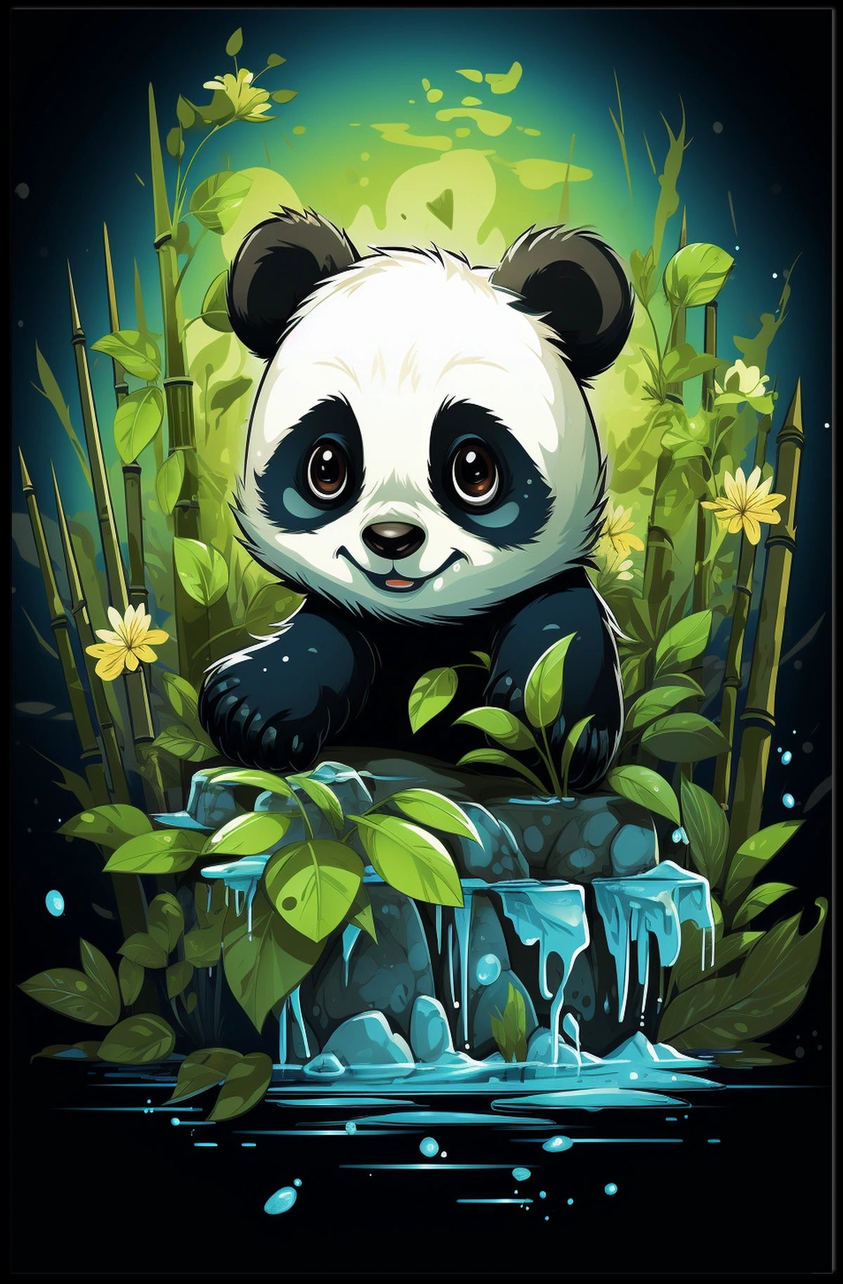Adorable Panda in Lush Bamboo Forest Poster