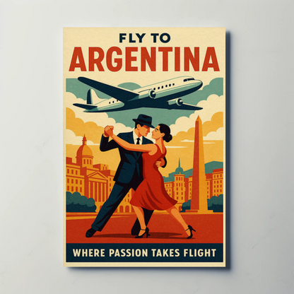Fly To Argentina Dance And Skyline Travel Poster