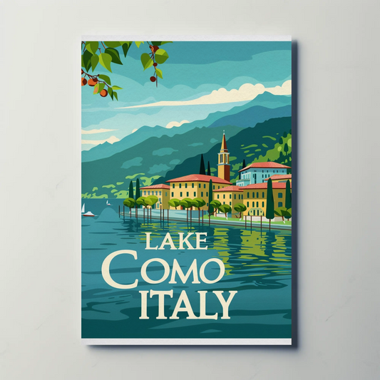 Lake Como Vintage Travel Poster - Waterfront Town