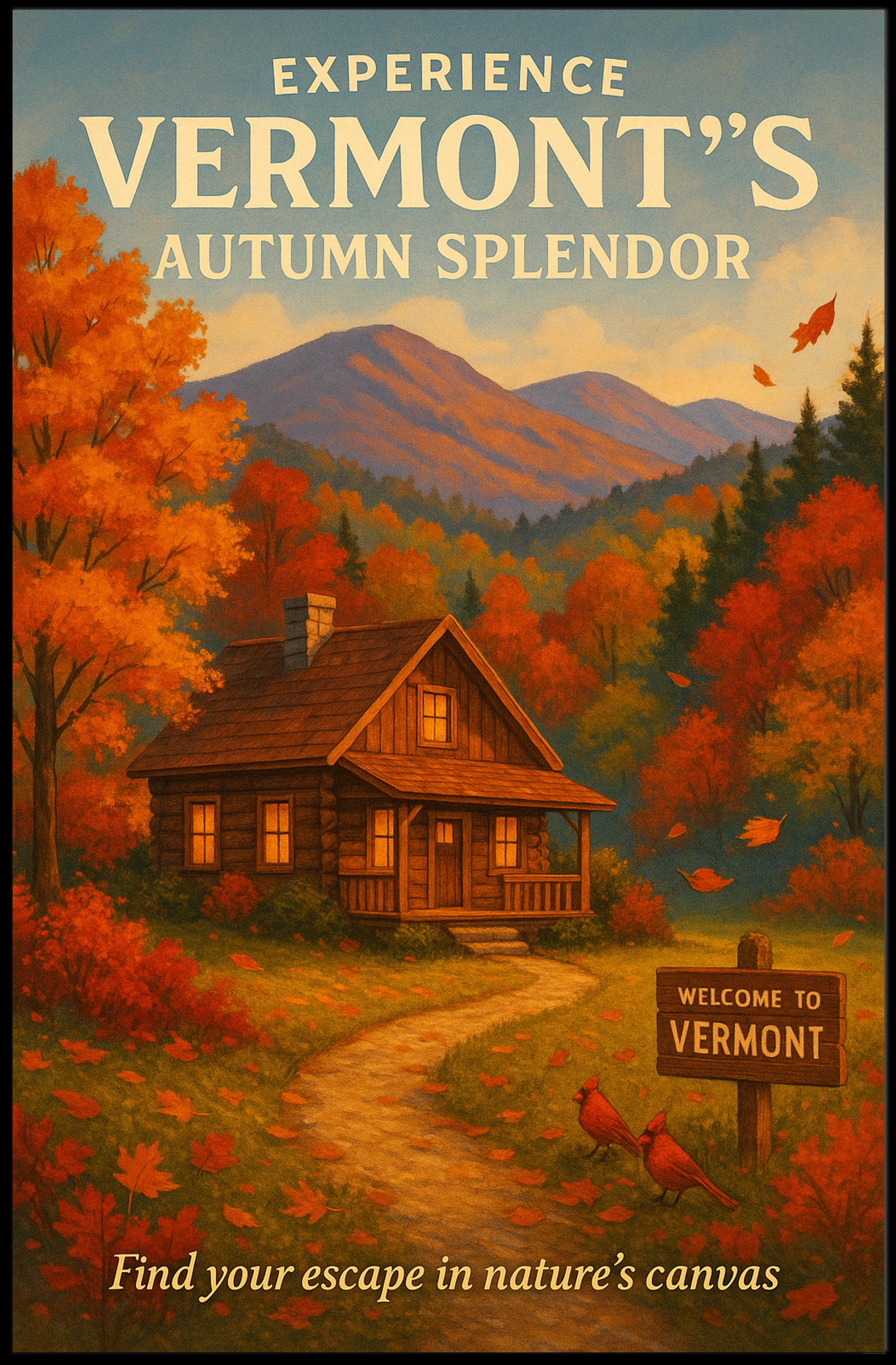 Vermont Autumn Splendor Vintage Travel Poster