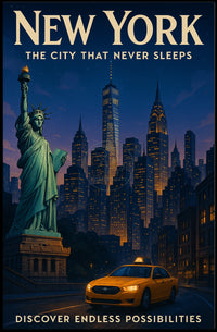 New York City Skyline with Statue of Liberty Urban Poster