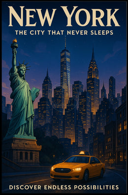 New York City Skyline Poster Vintage Travel Wall Art