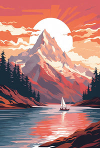 Snow-Capped Mountain Adventure: Vintage Travel Poster