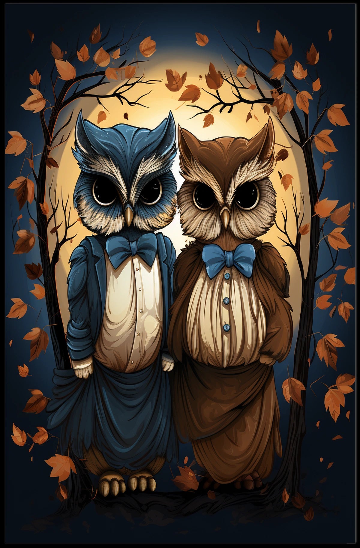 Whimsical Vintage Owls Autumn Fantasy Art Poster