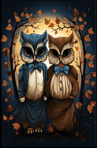 Whimsical Vintage Owls Autumn Fantasy Art Poster
