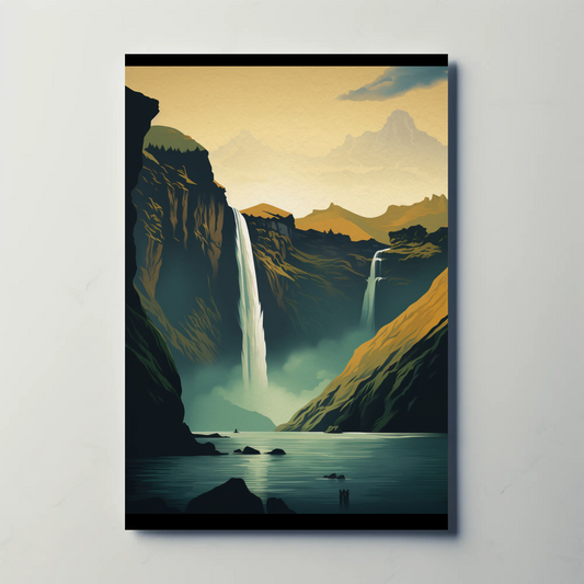 Norway Fjords Waterfalls Mountain Valley Travel Poster
