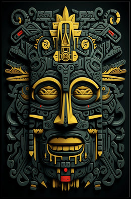 Mesoamerican Deity Abstract Art Poster - Cultural or Heritage Poster