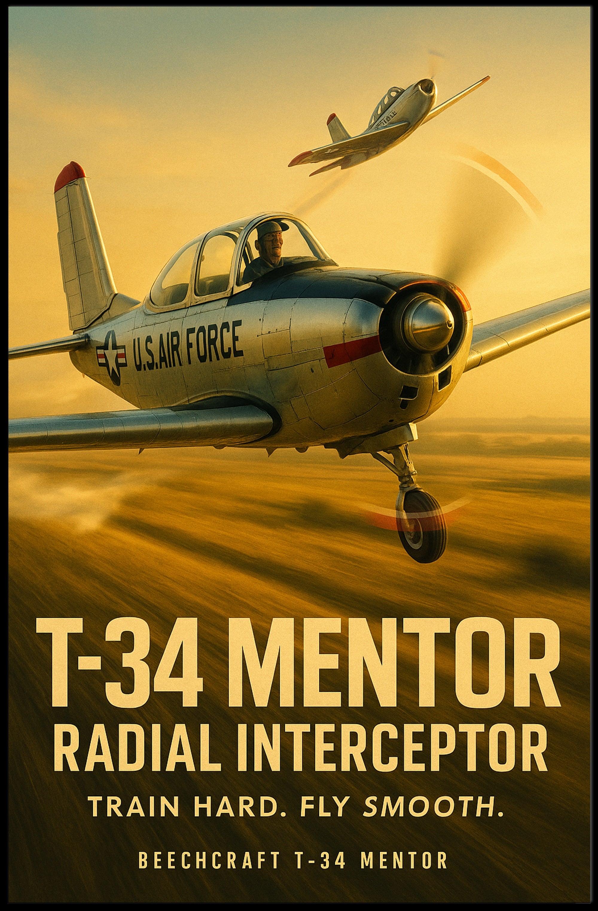 Beechcraft T-34 Mentor Mid-Century Military Poster