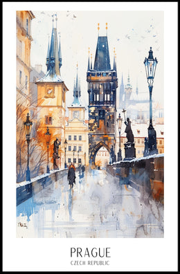 Prague's Charles Bridge Watercolor Travel Poster PosterGoat