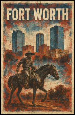 Fort Worth Cowboy Cityscape Vintage Collector Poster
