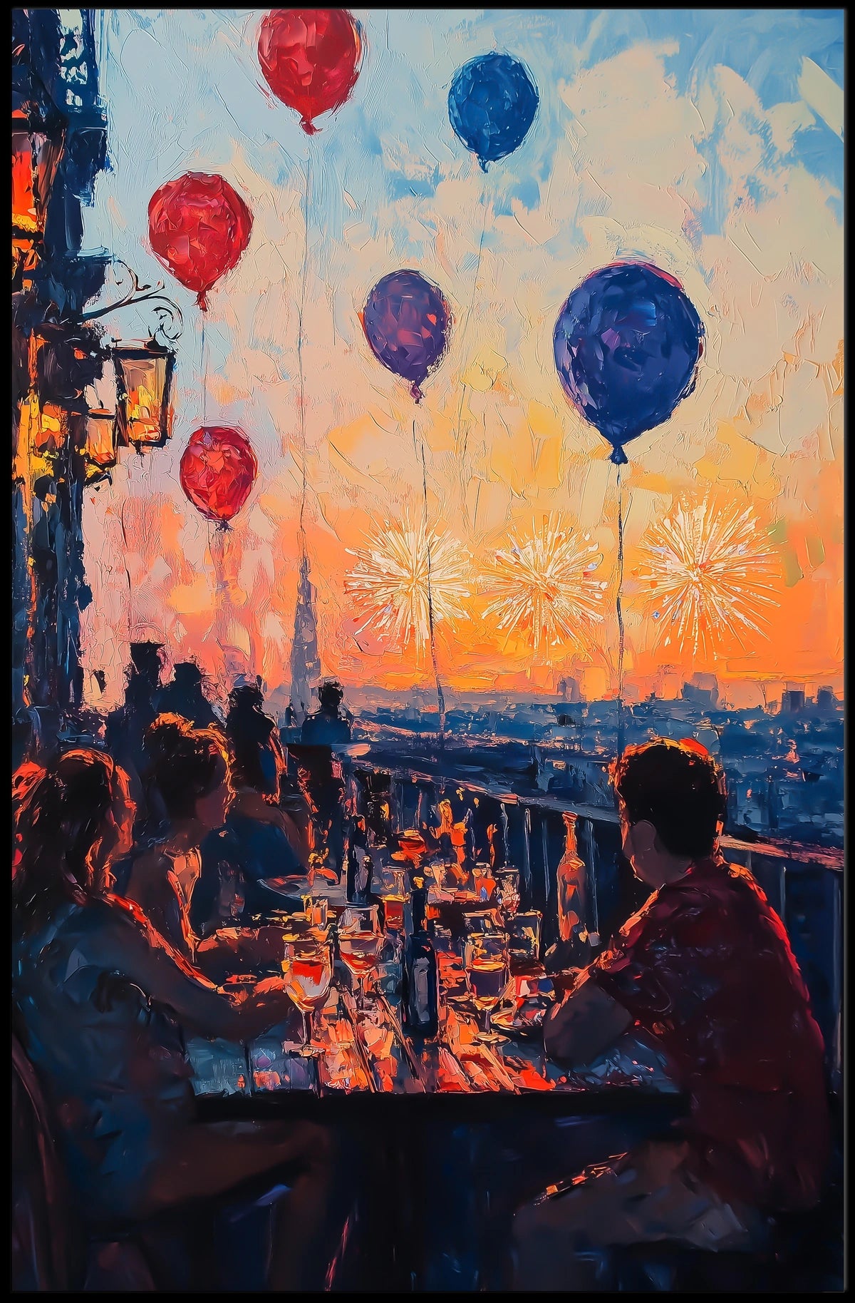 rooftop barbecue at sunset Poster