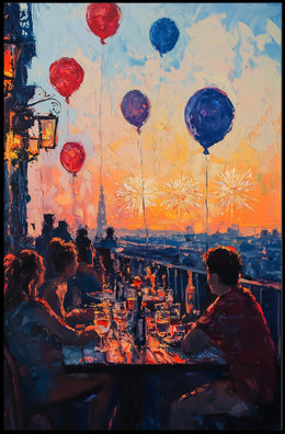 rooftop barbecue at sunset Poster