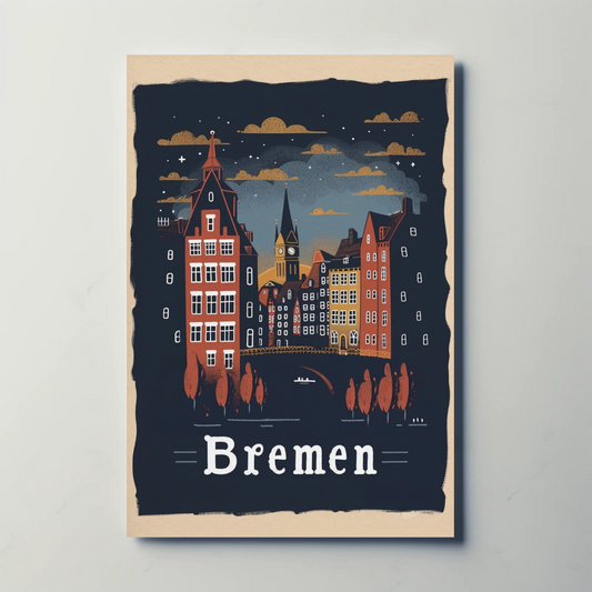 Bremen Skyline Night Scene Germany Travel Poster