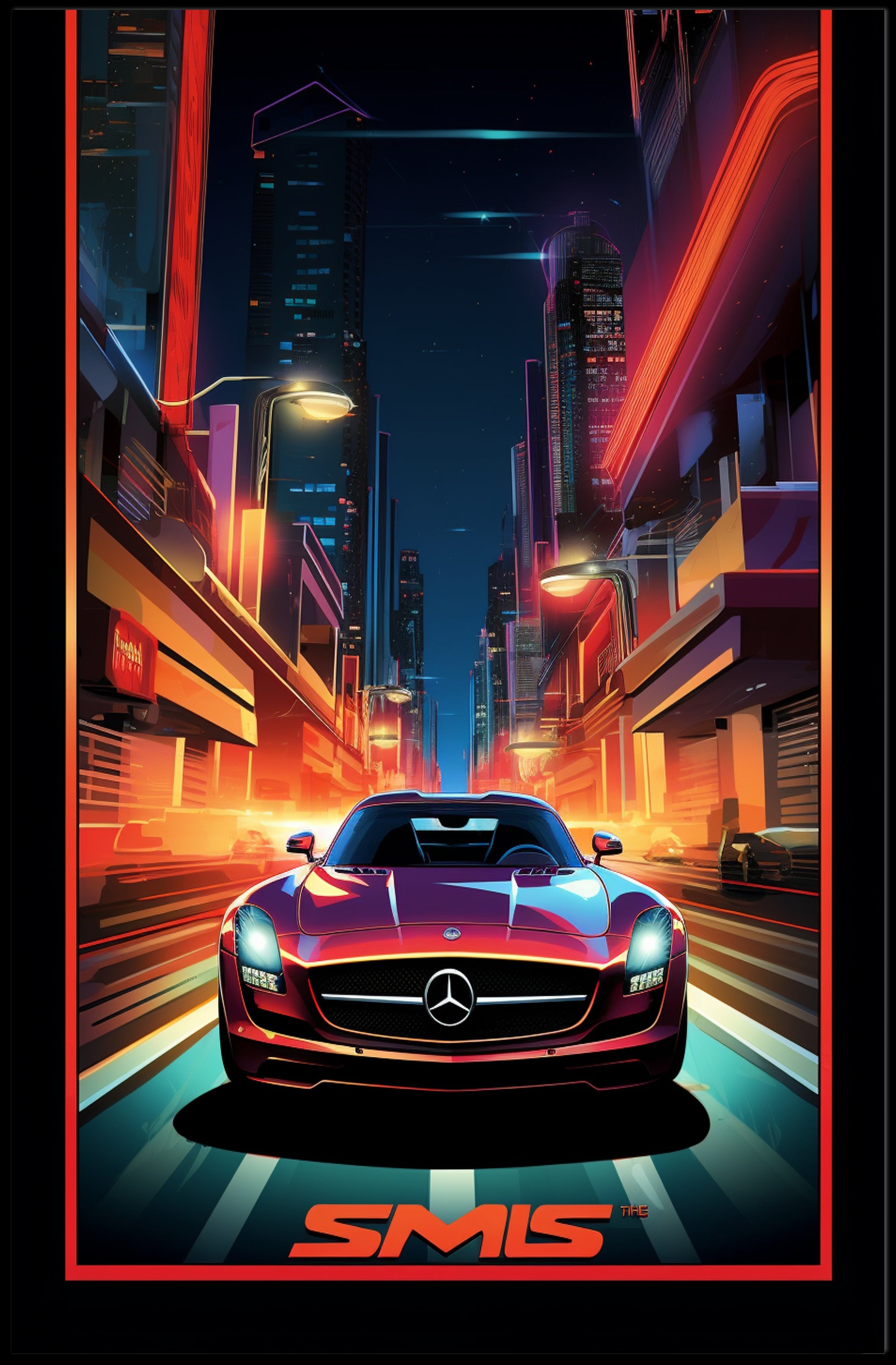 Neon Nights Drive Poster PosterGoat