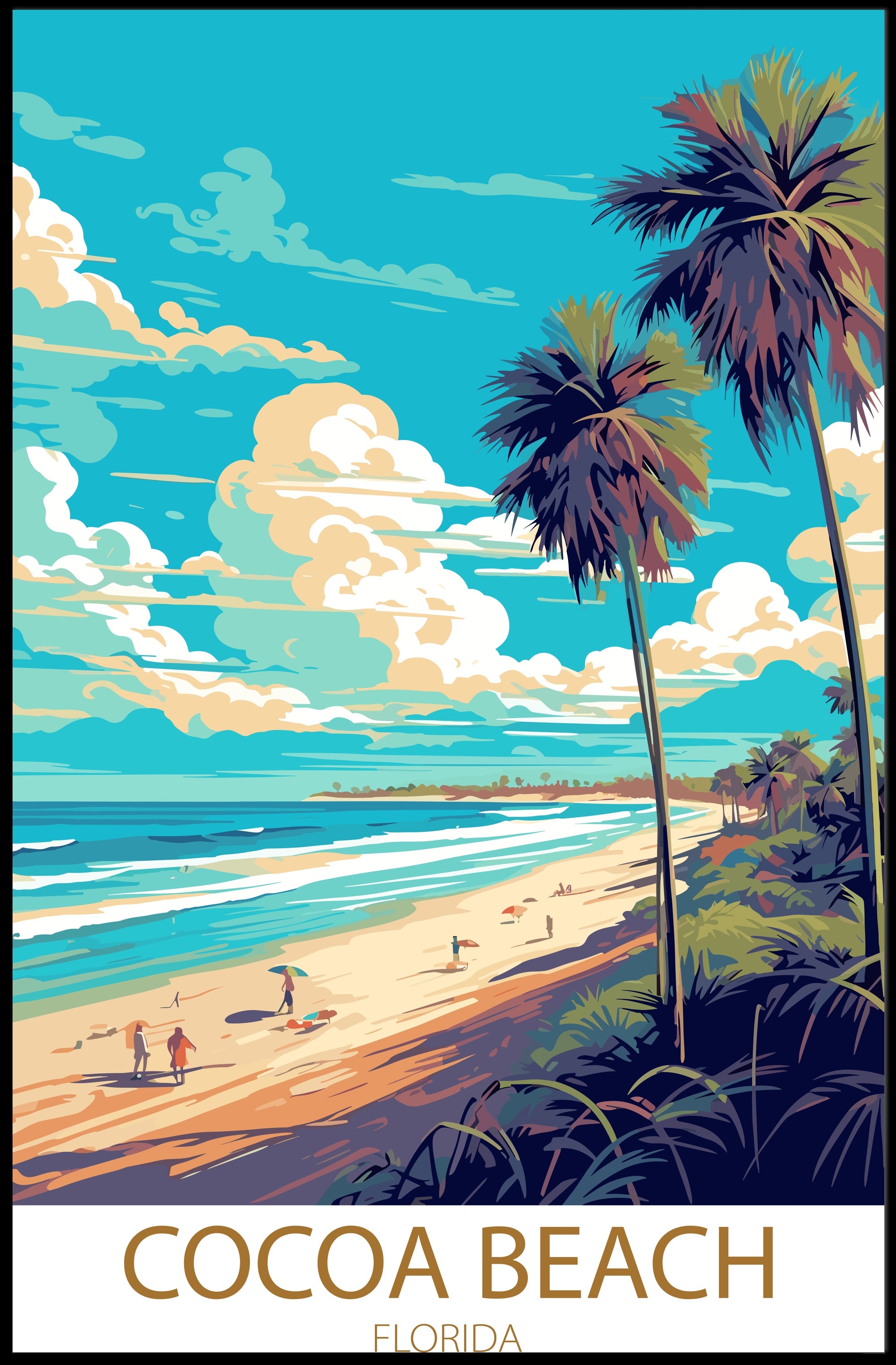Cocoa Beach Sunlit Vintage Travel Poster