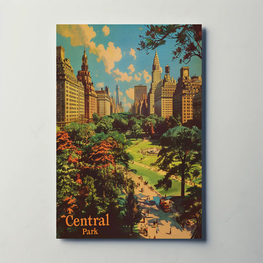 Central Park NYC Skyline Vintage Travel Poster