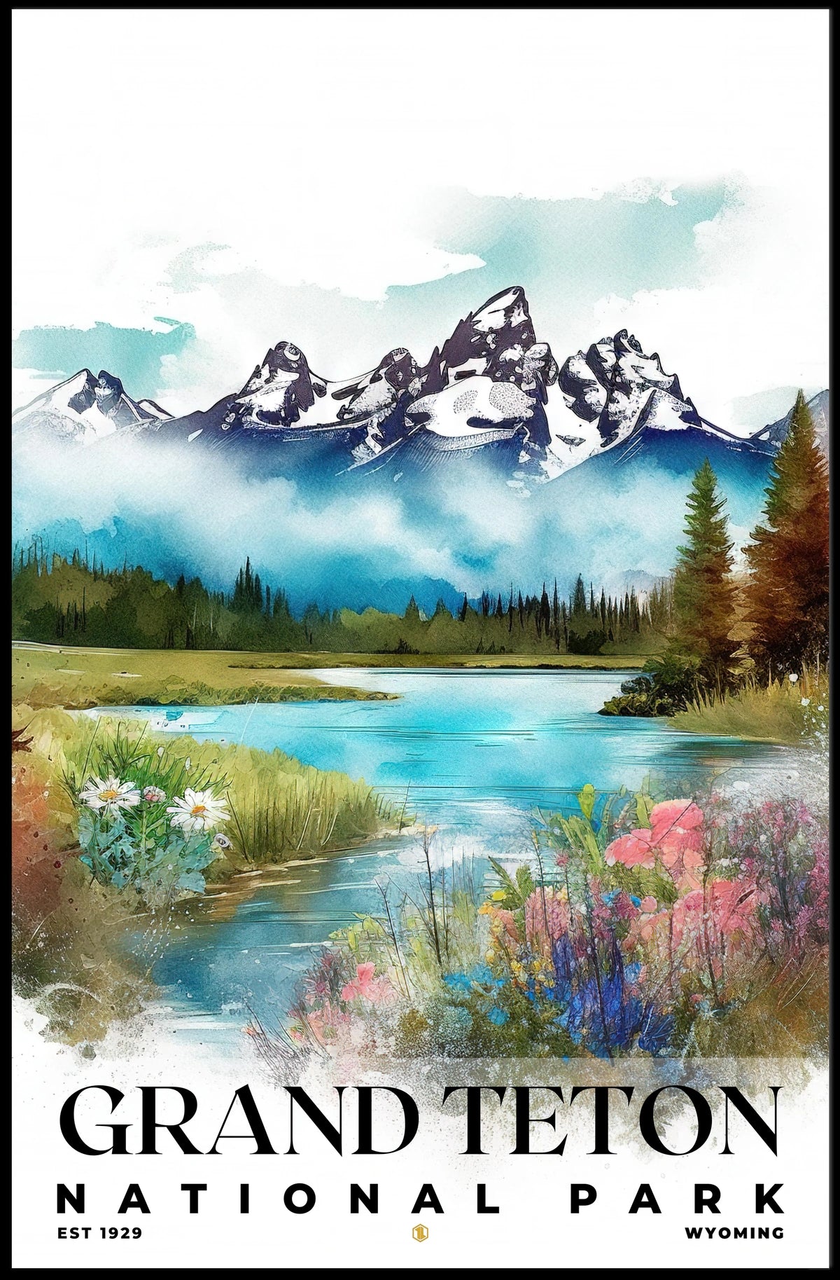 Grand Teton Watercolor Wall Art Poster